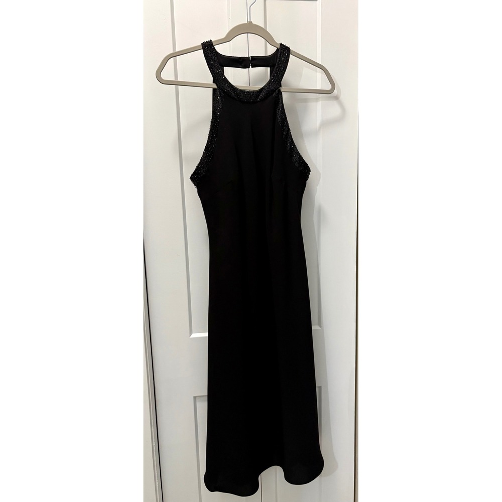 Jones New York Dress Black Beaded Halter Neck Open Back Cocktail Gown Size 12